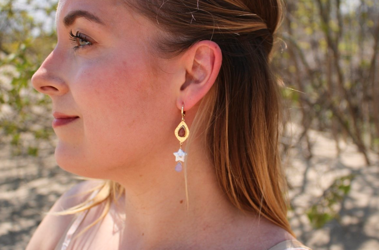 Strawberry Star Pearl Earrings