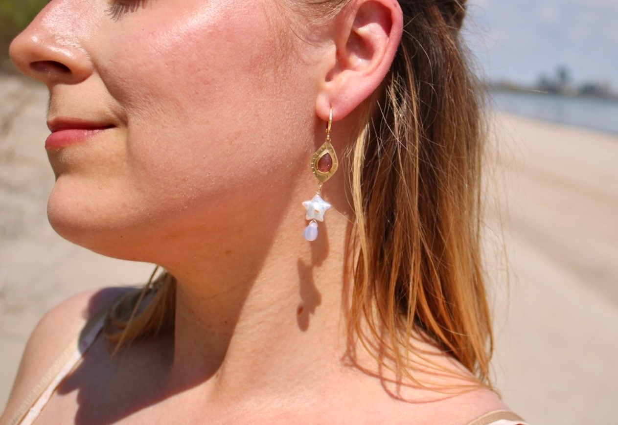 Strawberry Star Pearl Earrings