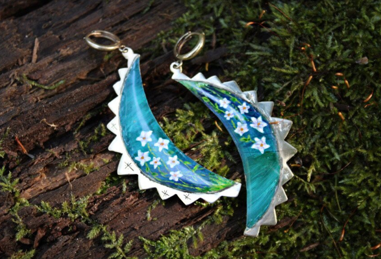 Moonflowers At Midnight Earrings